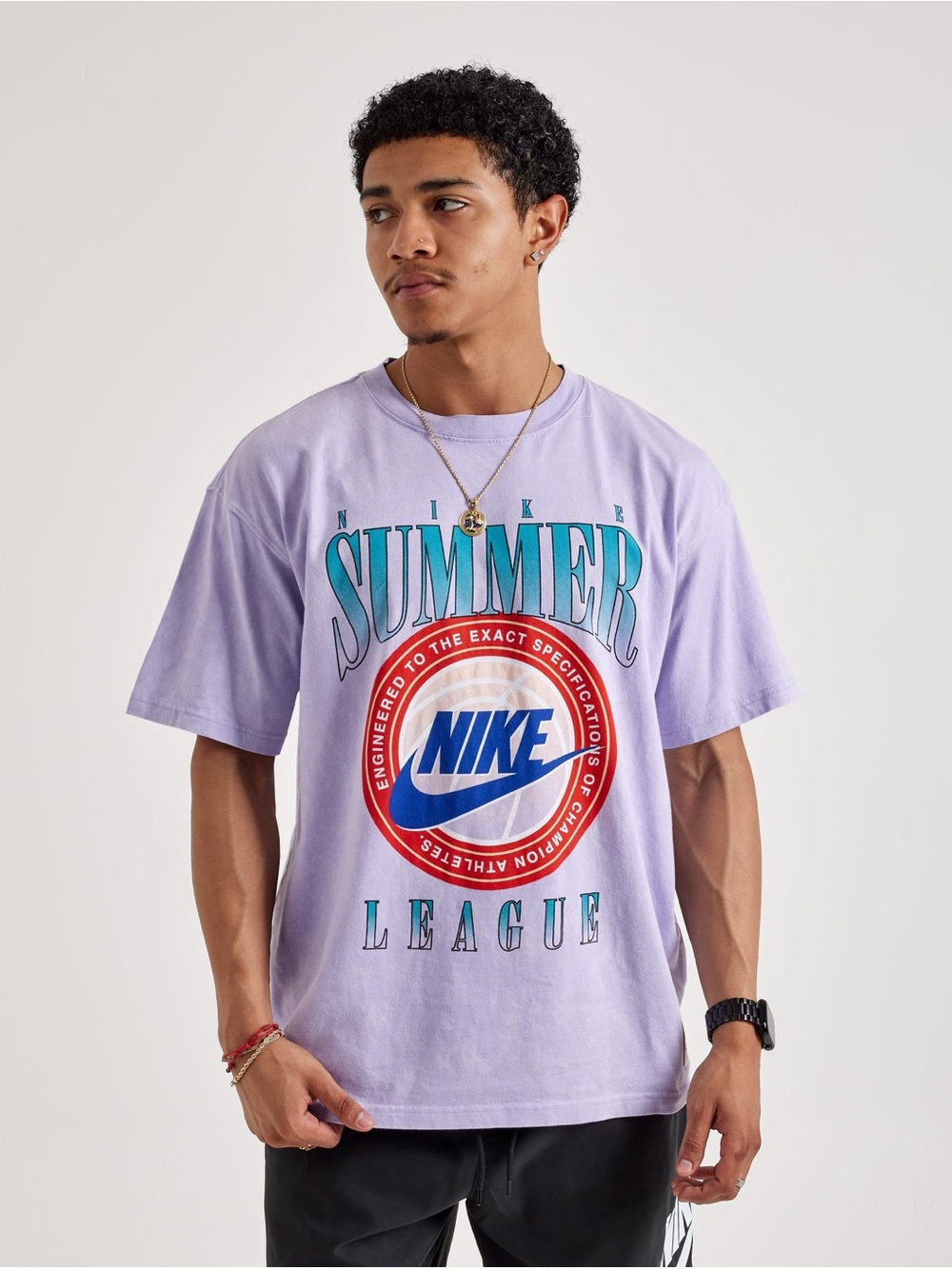 BNWT Nike Basketball Tee Shirt Mens LARGE Purple Summer League Graphic Print NEW